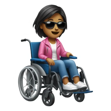a girl with sunglasses sitting in a motorized wheelchair sticker