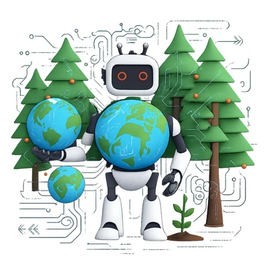 Add more machine learning elements such as neural network patterns, data flow, and algorithmic motifs, while maintaining the blend of natural resources and artificial intelligence. Remove the background to isolate the subject. sticker