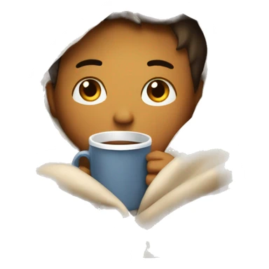 Boy inside a blanket sipping coffee eyes closed sticker