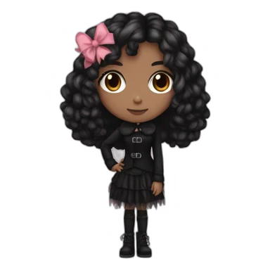 Pink and black gothic clothes, light Brown skin girl, full body, long hair, red and black hair sticker