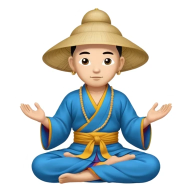 Tibetan monk in Asian hat floating in lotus pose in blue kimono sticker