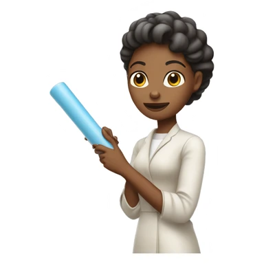a beautiful woman holding a long, slim 
plastic, cylindrical object sticker