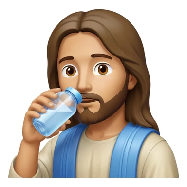 Jesus drinking from a plastic water bottle sticker
