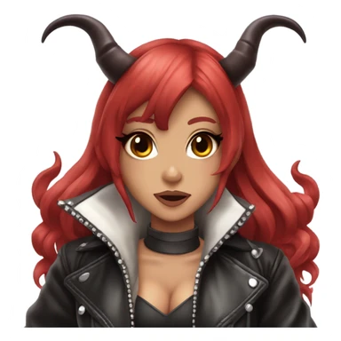 demon hime gyaru girl, red hair, devil horns, leather coat sticker