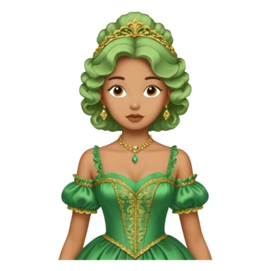 model wearing a green rococo gown sticker