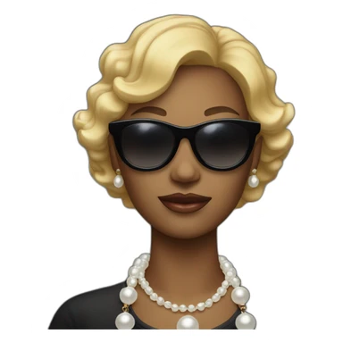 colored woman with blonde short hair and sun glasses with a pearl necklace on, black clothe sticker