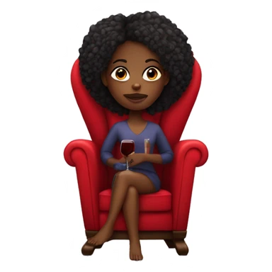black girl sitting cross-legged on big red throne chair with one glass of wine in her hand sticker