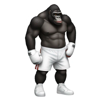 One Piece-style arched back gorilla with boxing gloves and white nike "air force one". sticker