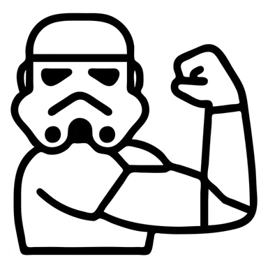 storm trooper from Star Wars flexing bicep, icon style sticker