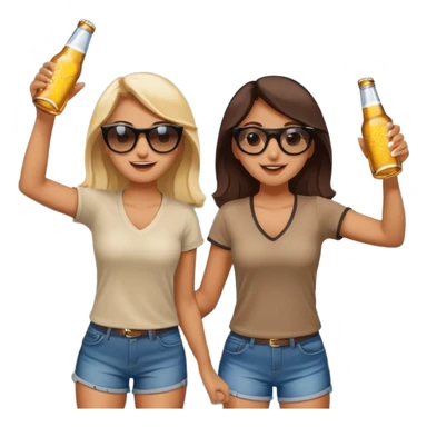 Girls cheers bottled beers together on a dock on a lake sticker