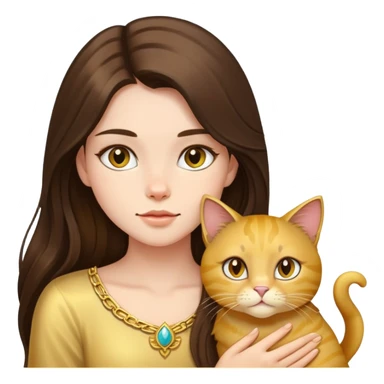 Girl brunette  long hair with gold cat sticker