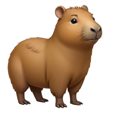 cinematic-capybara-realistic-full-body-on-standing-emoji,-plump-and-relaxed-body-soaking-in-the-warm-sun,-short-brown-fur-slightly-ruffled,-head-tilted-dramatically,-calm-expressive-eyes-exuding-serene-wisdom,-simplified-yet-realistic sticker