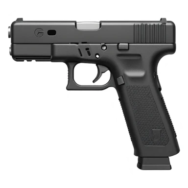 emoji of a compact pistol resembling a Glock 17 with an extended magazine and a clear legible engraving "N Block 17" on the slide, flat vector style, simple shapes, bold outlines, minimal details, transparent background, 512x512 sticker