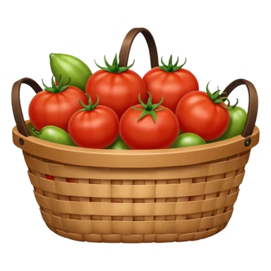 It is an image of fruits including tomatoes in the basket, and there are 5 to 6 fruits sticker
