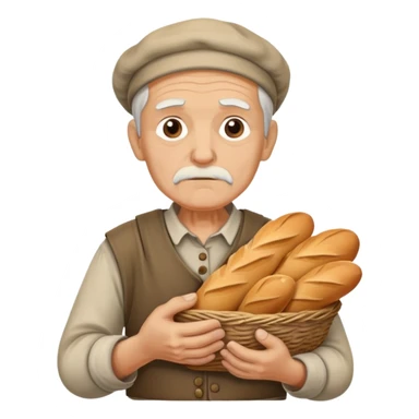 peasant in an old shirt photorealistic serious old face with bread in old hands sticker