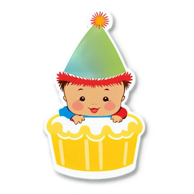 baby with birthday hat sticker