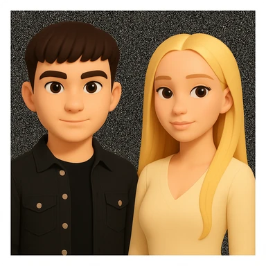 Slightly increase the volume of the upper body of the girl, significantly spread them apart from each other, make the skin color the same for both characters, keep the cartoon style as in the reference image. sticker