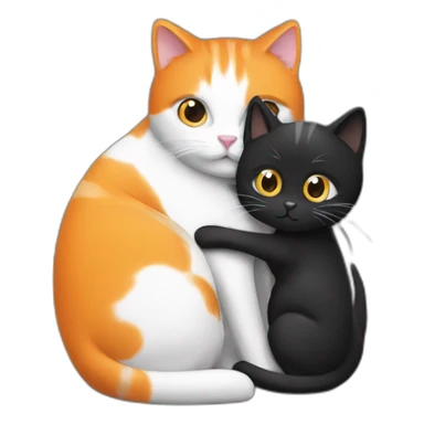 An orange and a black and white cat hugging sticker