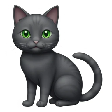 full body gorgeous solid dark grey cat with green eyes, white paws and white whiskers playing sticker