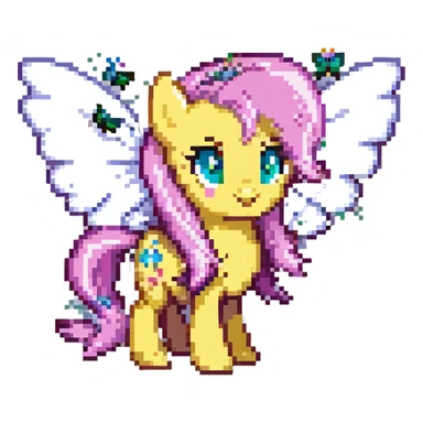Fluttershy with butterflies flying around her pixel art style sticker