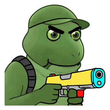 Robber holding a watergun sticker