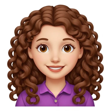white girl with long curly brown hair, smiling sticker