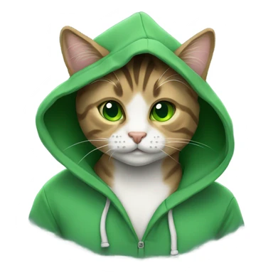 tabby cat with green eyes wearing a hoodie sticker