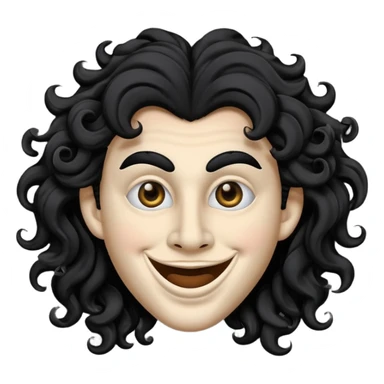generate theatre mask emoji with a big curly black hair 

wide black coloured smile, long and pointy white nose with no nostrils, pitch black eyes sticker