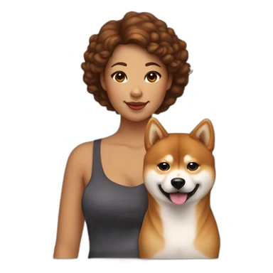 Cute Shiba-dog with her mistress, a woman with brown and curly hair sticker