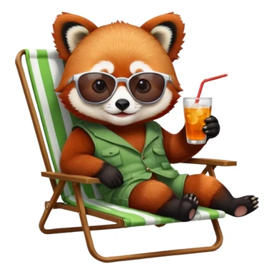 Red panda laying back on lawn chair with a drink wearing sun glasses sticker