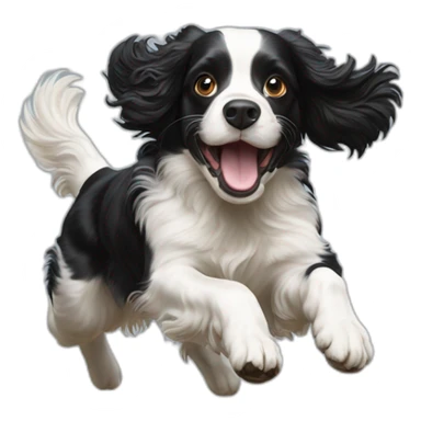 Black and white spaniel jumping for a stick  sticker