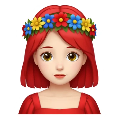 girl with flower crown in red dress and yellow ,blue,green colored flowers sticker