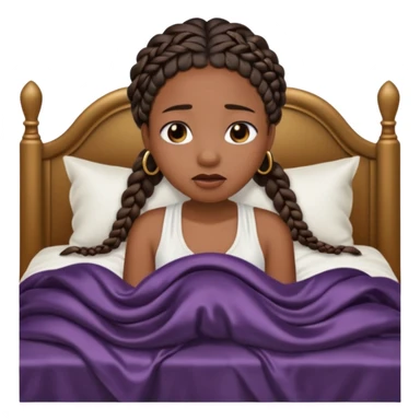 Black woman with braids in a big king size bed on one side by herself crying sticker