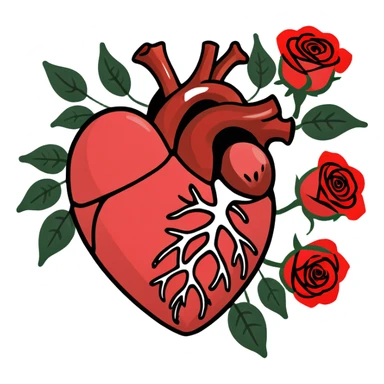 Organ heart with red roses growing out of it  sticker