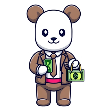 cool hustler bearbrick with money bag, luxury clothes, and bling jewelry sticker
