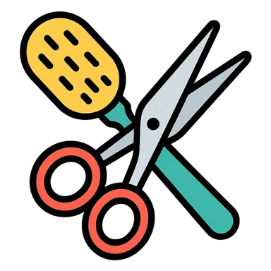 hairbrush and scissors crossed, modern icon style sticker