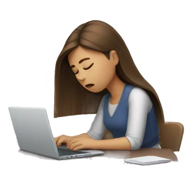 Exhausted brown straight hair girl working with laptop  sticker