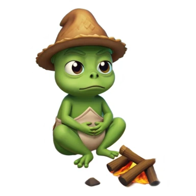 Sukurk pepe 3D vaizdu, prie laužo liudnas. sticker