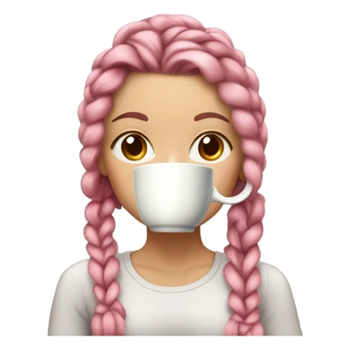White girl with braided pink and burgundy hair and hazel eyes drinking coffee sticker