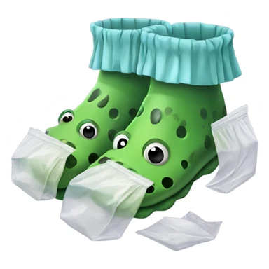 Crocs with plastic bags over socks sticker