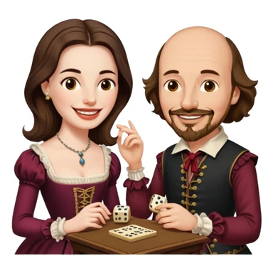 Can you make an emoji of William Shakespeare and Anne Hathaway (his wife-1582) playing Yahtzee  sticker
