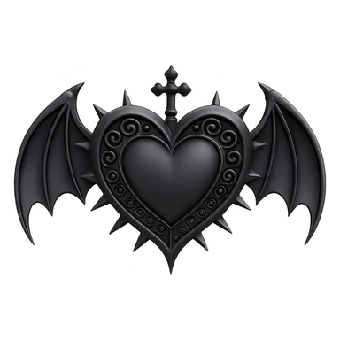 Add gothic bat wings to the black gothic heart with metallic spikes in 3D emoji style, no background. The style is 3D emoji but fallback to general editor as 3D emoji style does not support editing. sticker