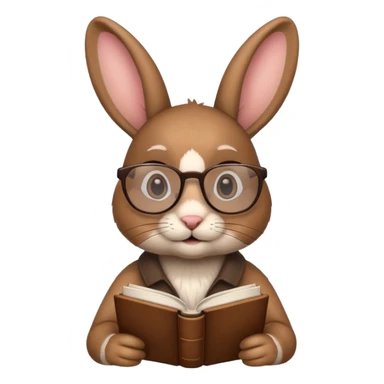 Brown bunny with reading glasses and book. sticker
