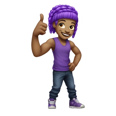 A light skinned hip hop dancer with purple hair doing a thumbs up sticker