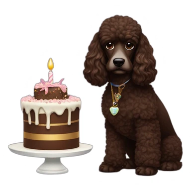Snoop Dog with a dark brown poodle dog. He has a birthday cake sticker