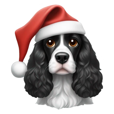 black and white english cocker spaniel with spots on nose and black ears and santa hat sticker