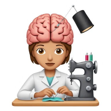 Una persona cosiendo un cerebro sticker