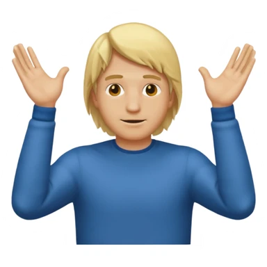 Blonde man with his face covered with the two arms going through down left to up right and with the two hands on the upper right edge of the emoji sticker