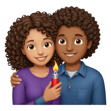 cuddling couple, male with lighter skin , deep brownskin girl with curly hair sticker
