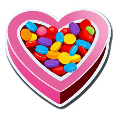 A box of candies shaped like a heart  sticker